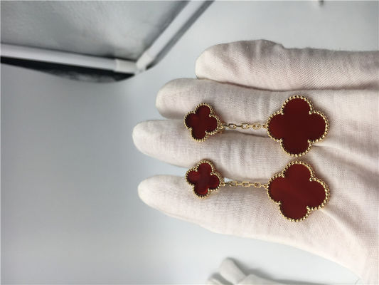 Quality Magic Alhambra 18K Gold Earrings With Red Mother Of Pearl / Custom Size factory
