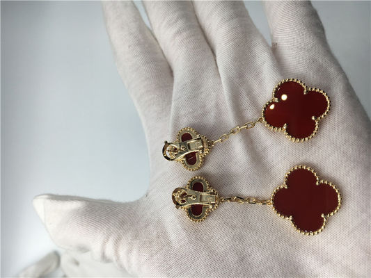 Quality Magic Alhambra 18K Gold Earrings With Red Mother Of Pearl / Custom Size factory