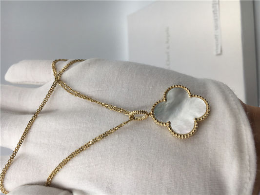 Quality Long Yellow 18K Gold Necklace Elegant White Mother Of Pearl For Ladies factory