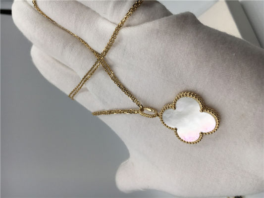 Quality Long Yellow 18K Gold Necklace Elegant White Mother Of Pearl For Ladies factory