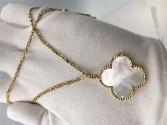 Quality Long Yellow 18K Gold Necklace Elegant White Mother Of Pearl For Ladies factory
