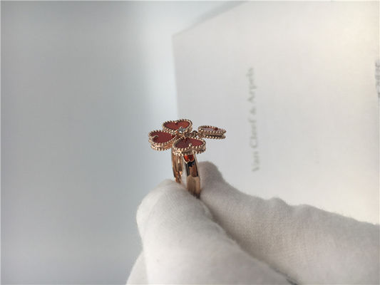 Quality 18k Rose Gold Van Cleef And Arpels Flower Ring With Carnelian / Round Diamond factory