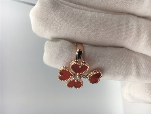Quality 18k Rose Gold Van Cleef And Arpels Flower Ring With Carnelian / Round Diamond factory
