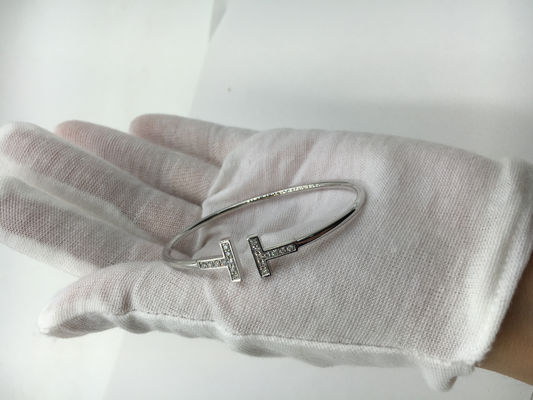 Quality T Wire Bracelet 18K Gold Jewelry White Gold With Round Brilliant Diamonds factory