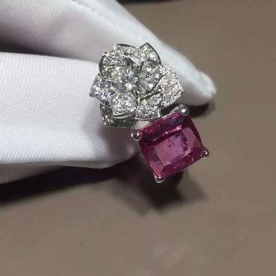 Quality 18K White Gold Piaget Rose Flower Ring G34UU600 With Cushion - Cut Pink Tourmaline factory