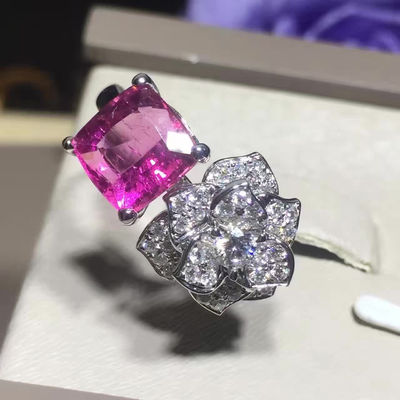 Quality 18K White Gold Piaget Rose Flower Ring G34UU600 With Cushion - Cut Pink Tourmaline factory
