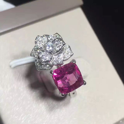 Quality 18K White Gold Piaget Rose Flower Ring G34UU600 With Cushion - Cut Pink Tourmaline factory