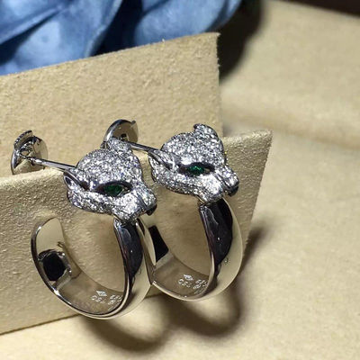 Quality Emeralds  Diamond Earrings , 18K White Gold Diamond Earrings With Panther Shape factory