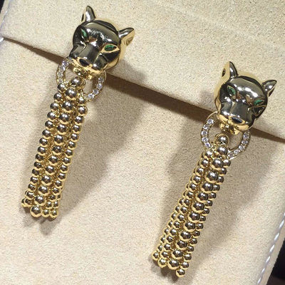 Quality Panther Shaped  Diamond Earrings , 18K Yellow Gold Vintage  Earrings factory