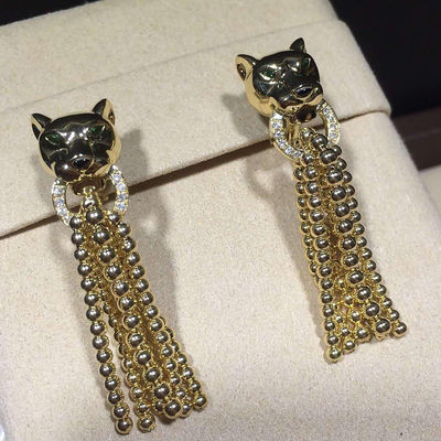 Quality Panther Shaped  Diamond Earrings , 18K Yellow Gold Vintage  Earrings factory