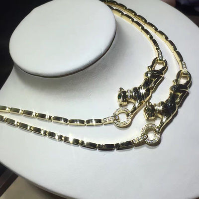 Quality 18K Yellow Gold High End Custom Jewelry  Panther Necklace With Diamonds / Lacquer factory