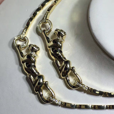 Quality 18K Yellow Gold High End Custom Jewelry  Panther Necklace With Diamonds / Lacquer factory