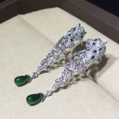 Quality 18K White Gold Diamond Earrings ,  Panthere Earrings With Onyx factory