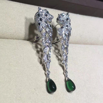 Quality 18K White Gold Diamond Earrings ,  Panthere Earrings With Onyx factory