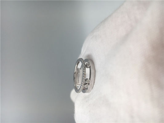 Quality Real 18K White Gold Paris Jewelry Three Moving Diamond Ring For Wedding factory