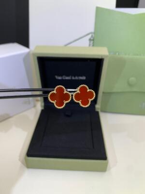 Quality VCA Alhambra Earrings Van Cleef And Arpels White Mother Pearl Malachite Carnelian factory