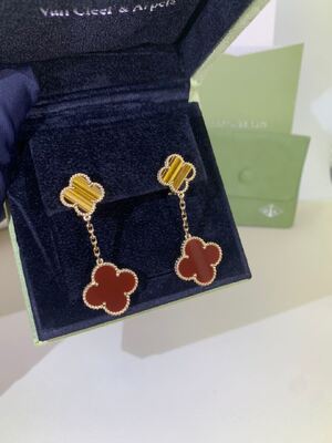 VCARP2R200 Magic Alhambra Earrings 2 Motifs 18K Rose Gold Diamond