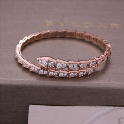 Quality Luxury Closet Rose Gold Bracelet Serpenti Viper one-coil full diamond Snake Bangle 353792 factory