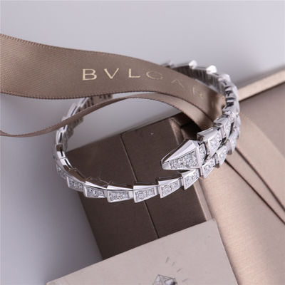 Quality Italy Romance Serpenti Viper one-coil slim bracelet in 18K white gold set with full pavé diamonds Snake Bangle factory
