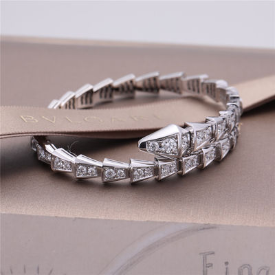 Quality Italy Romance Serpenti Viper one-coil slim bracelet in 18K white gold set with full pavé diamonds Snake Bangle factory