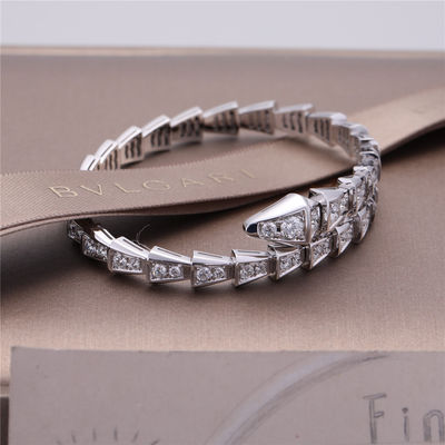 Quality Italy Romance Serpenti Viper one-coil slim bracelet in 18K white gold set with full pavé diamonds Snake Bangle factory