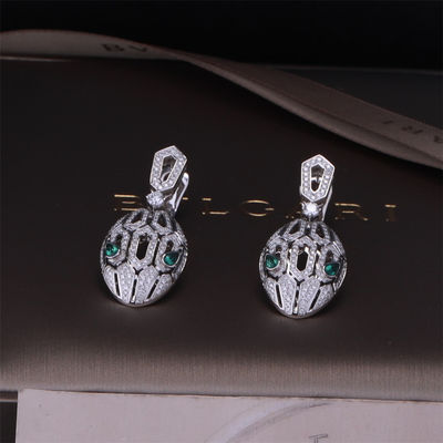 Quality Luxury Gold Brand Serpenti Earrings in 18K White Gold set with Emerald Eyes and with pavé diamonds Snake Head factory