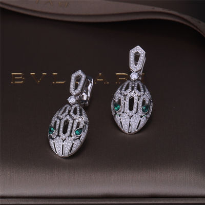 Quality Luxury Gold Brand Serpenti Earrings in 18K White Gold set with Emerald Eyes and with pavé diamonds Snake Head factory