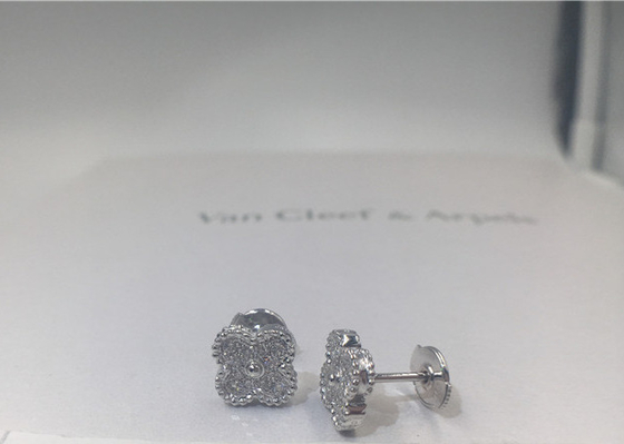 Van Cleef Arpels Sweet Alhambra Earstuds 18K White Gold Round Diamonds