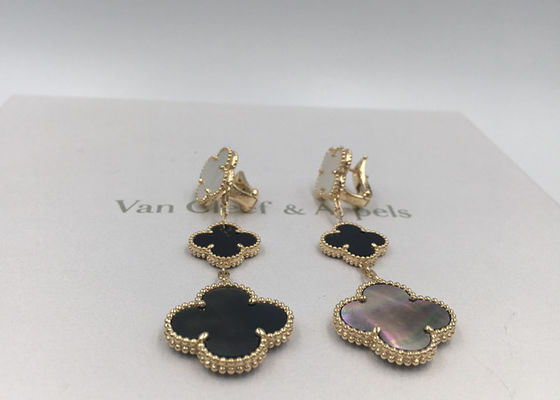 Quality Van Cleef Arpels Magic Alhambra earrings 18k yellow gold with white and gray mother-of-pearl factory