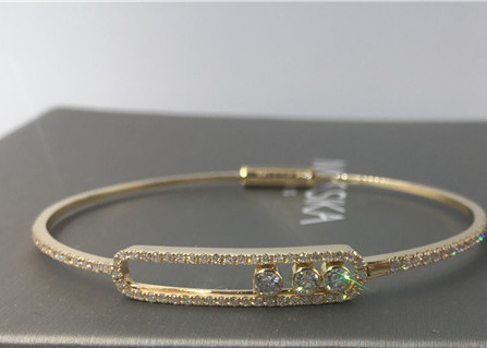 18K Paris Jewelry Yellow Gold Thin Bangle Bracelets With 3 Pieces Move Diamonds