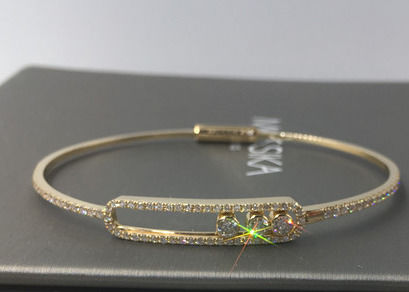 Quality 18K Paris Jewelry Yellow Gold Thin Bangle Bracelets With 3 Pieces Move Diamonds factory