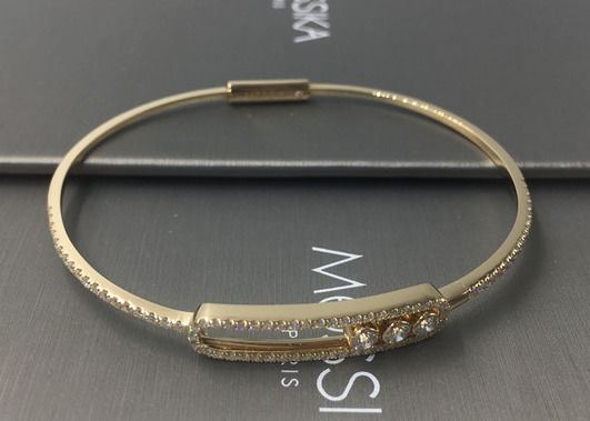 Quality 18K Paris Jewelry Yellow Gold Thin Bangle Bracelets With 3 Pieces Move Diamonds factory