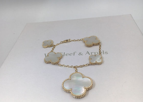 Quality 18k Yellow Gold Magic Alhambra Bracelet With 5 Motifs White Mother Of Pearl factory